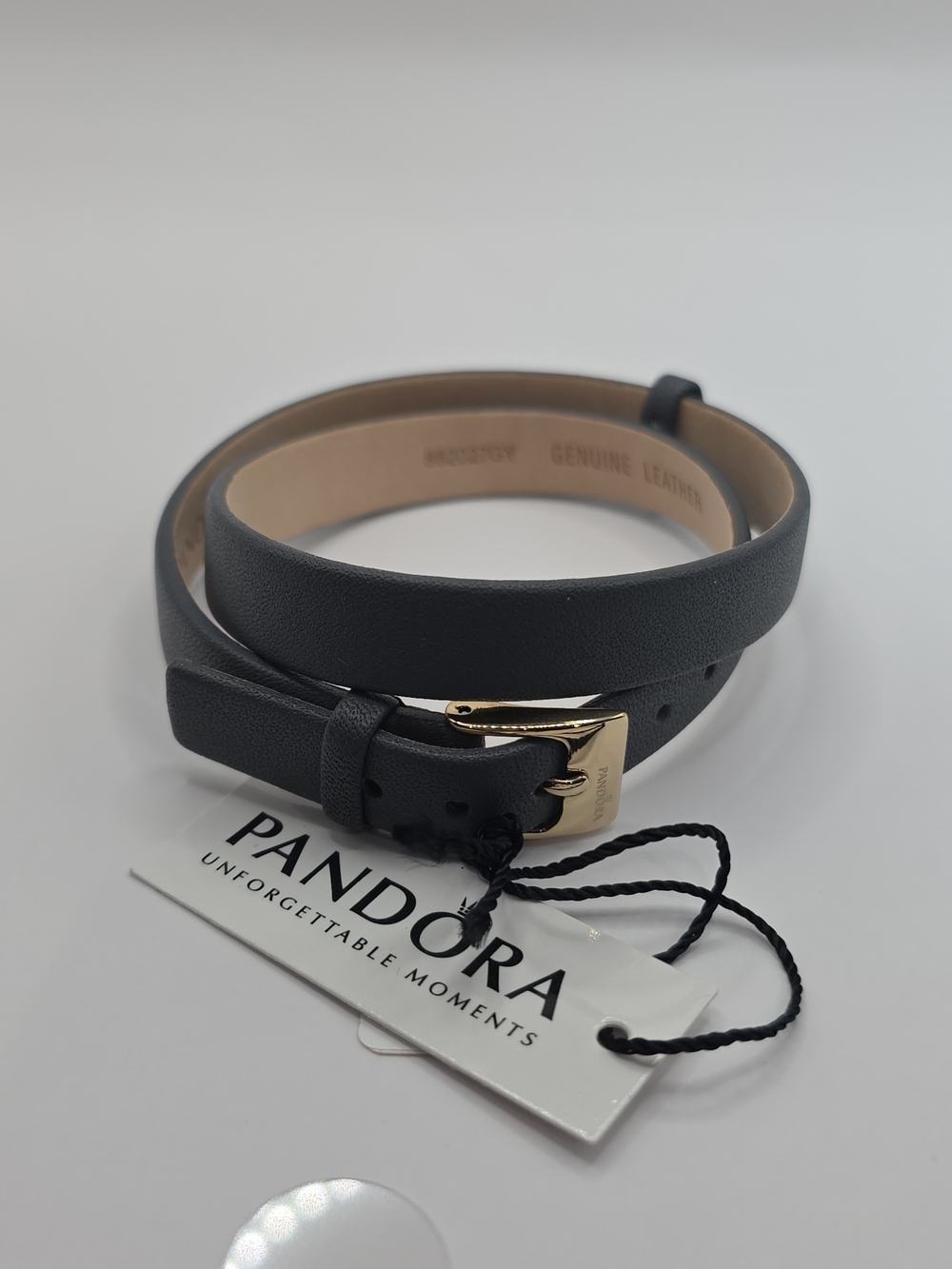 Pandora Black Leather Double-Wrap Bracelet with Gold Buckle Accent